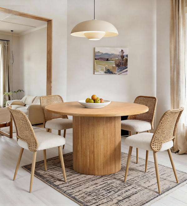 Oak Wood Round Fluted Pedestal Dining Table