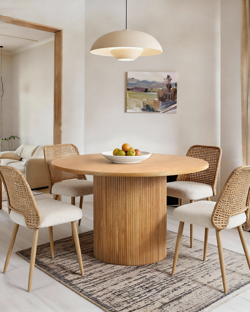 Oak Wood Round Fluted Pedestal Dining Table