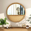 Rattan Round Mirror Bohemian Accent Wall Mirror