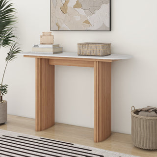 Natural  Marbled Wood Console Table Entryway Table with Fluted Base