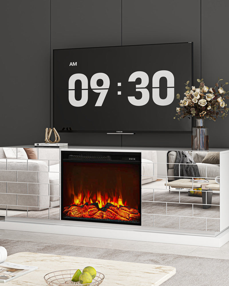 Modern Media Console TV Stand With Electric Fireplace