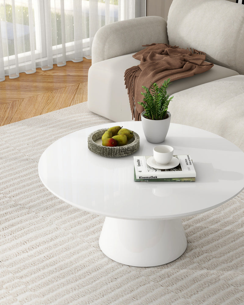 White Modern Round Coffee Table with Cone