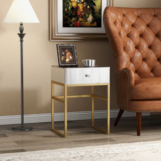 Mirrored Side Table Gold Legs Rectangle Accent End Table with Drawer