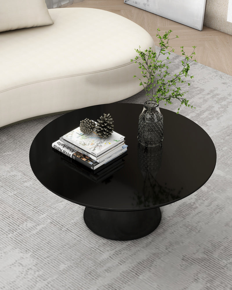 Black Modern Round Coffee Table with Cone-Shaped Base