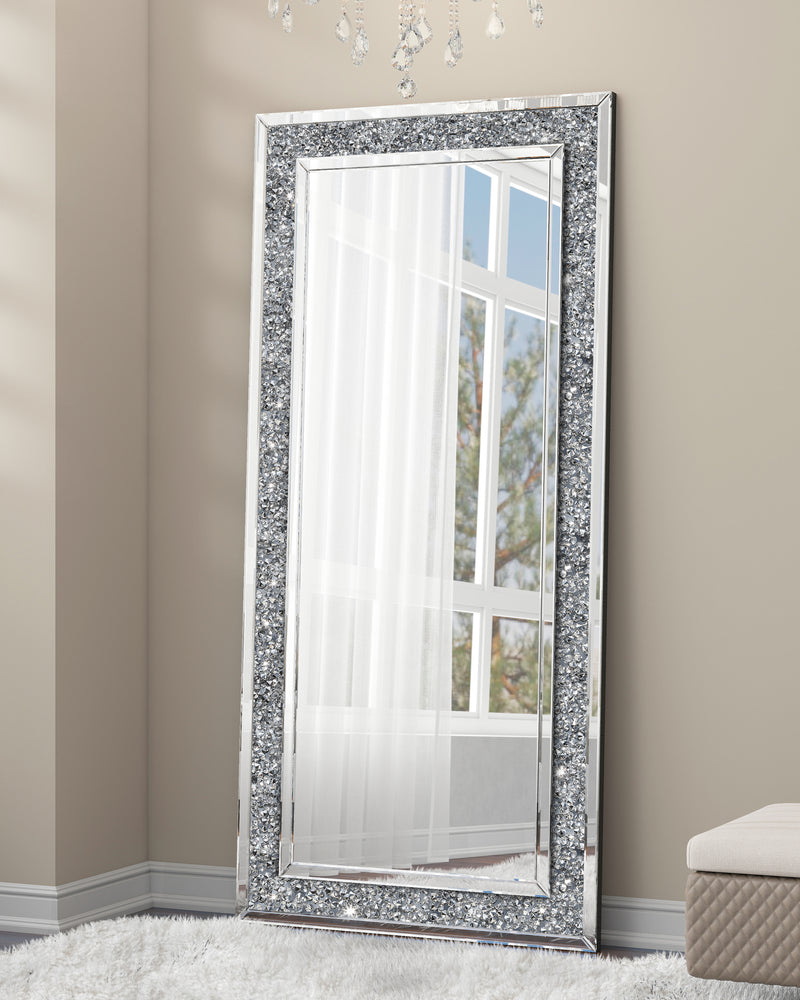 Floor Mirror, Glass Full Length Mirror with Crushed Diamond Frame