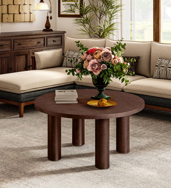 Modern Round Coffee Table with Solid Wood Legs – Stylish Centerpiece for Living Room