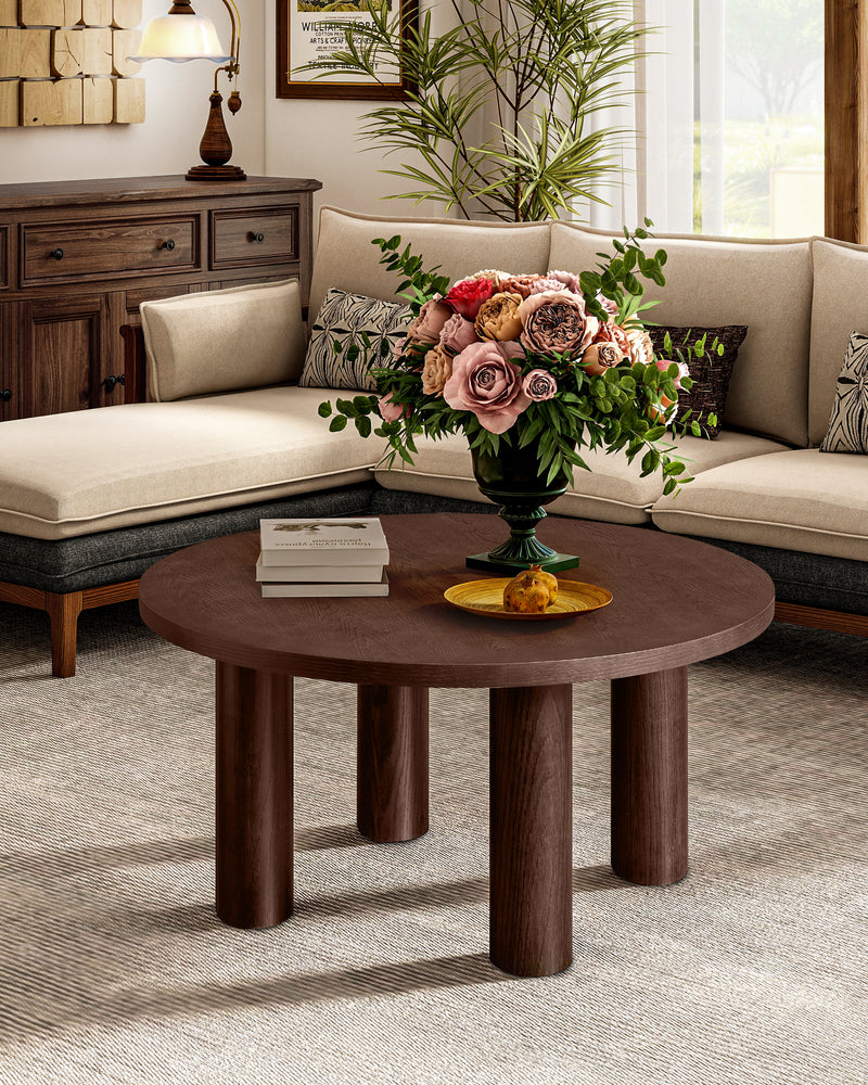 Modern Round Coffee Table with Solid Wood Legs – Stylish Centerpiece for Living Room