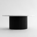 Black Modern Round Coffee Table with Solid Wood Fluted Design