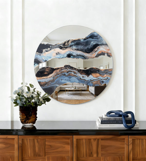 Artistic Marble Patterned Round Wall Mirror