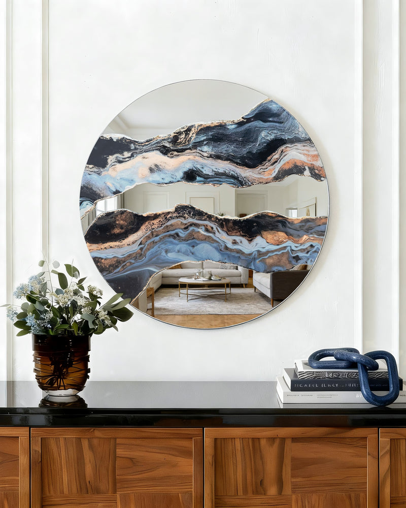 Artistic Marble Patterned Round Wall Mirror