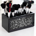 Black Makeup Brush Holder Organizer, 3 Slots Glass Cosmetic Brushes Storage Holder