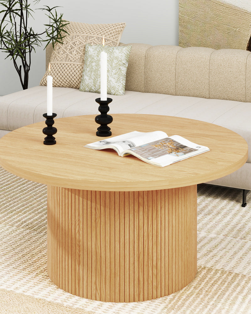 Luxury Pedestal Wood Round Coffee Table