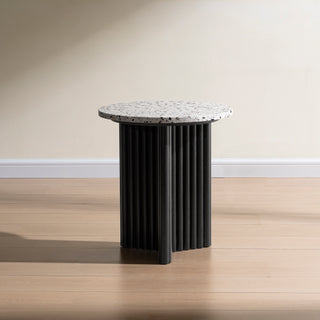 Modern Fluted Round Side Table with White Marble-look Top