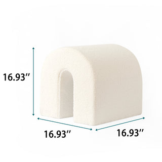 White Accent Upholstered Ottoman, N Shaped