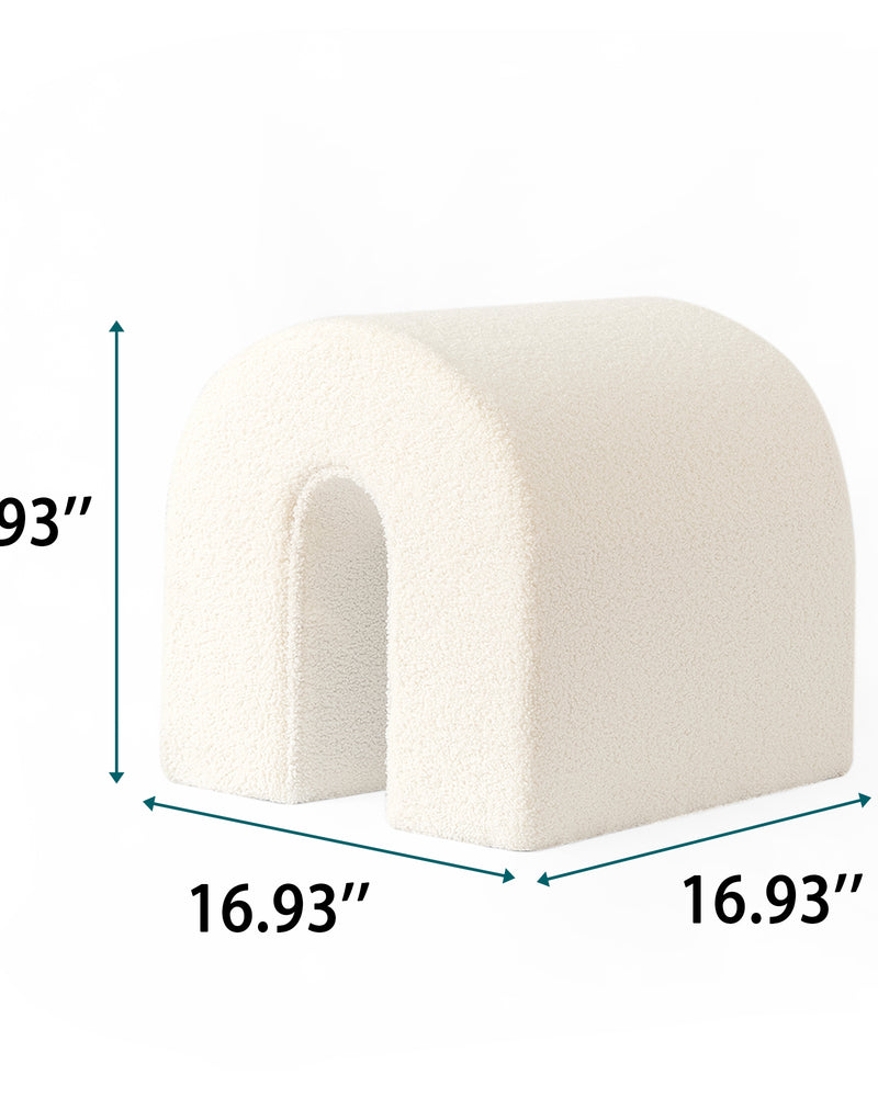 White Accent Upholstered Ottoman, N Shaped