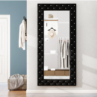 Oversized Full Length Mirror - Black Crystal Tufted