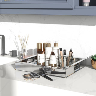 SHYFOY Mirror Glam Tray Bathroom Desktop Storage Tray, Silver Vanity Tray