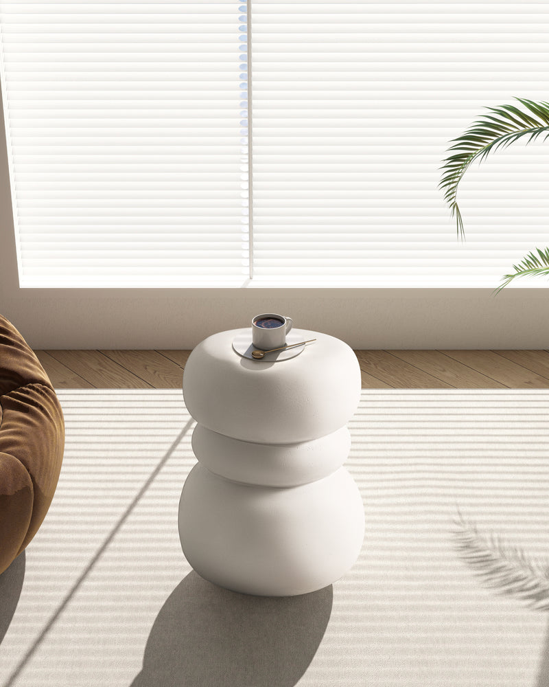 Modern Outdoor Side Table, Sculptural Patio Accent Table, White Concrete Look