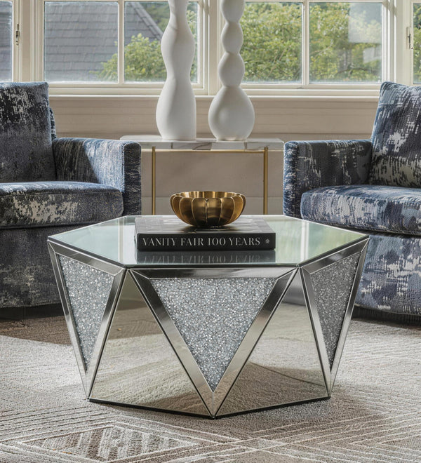Luxury Mirrored Crystal Coffee Table with Geometric Glass Design