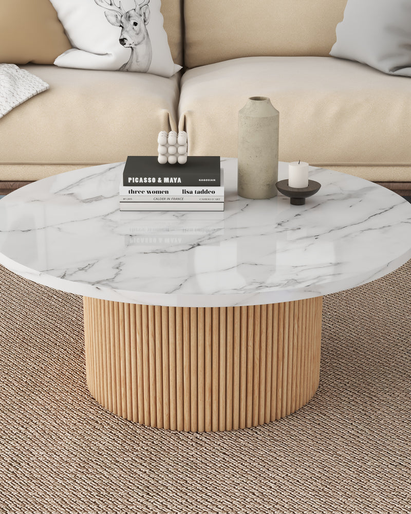 Modern Wood Coffee Table with Marble Top