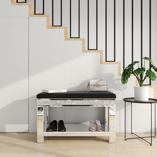 SHYFOY Crushed Diamon Mirrored Bench Shoe Storage
