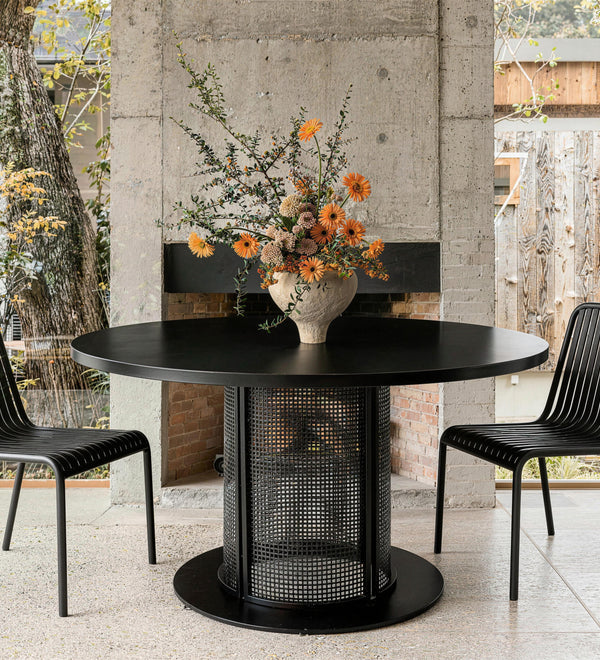 Round Metal Dining Table with Mesh Pedestal Base