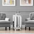 Mirrored End Table with Crystal Inlay, Round Modern Side Table Silver Accent Table
