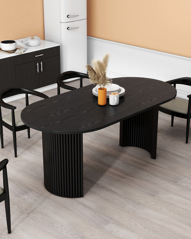 Black Modern Solid Wood Oval Dining Table