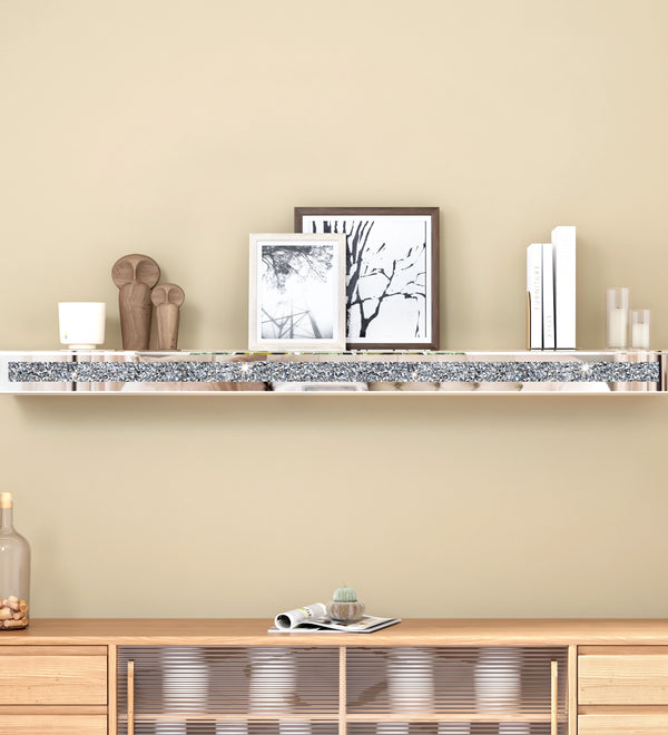 Fireplace Mantel, Mirrored Floating Shelf with Crystal Crushed Diamond Inlay