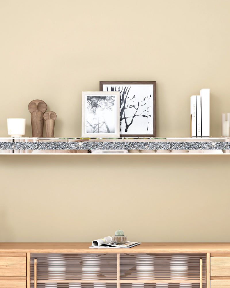 Fireplace Mantel, Mirrored Floating Shelf with Crystal Crushed Diamond Inlay