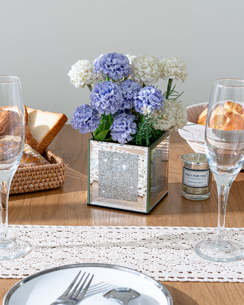 Set of 6 Bling Mirrored Square Glass Vases