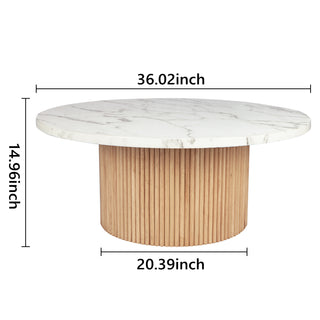 35" Marbled Wood Round Coffee Table