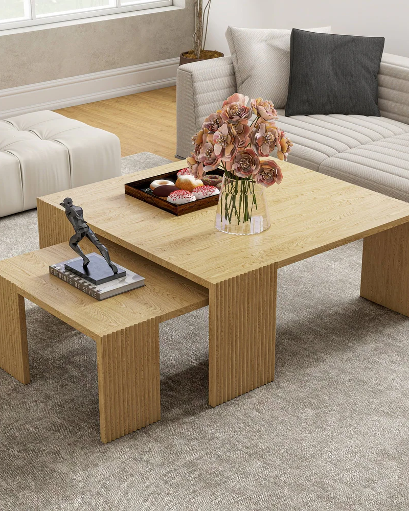 Square Coffee Table, Solid Ash Wood Coffee Table Accent Table for Living Room