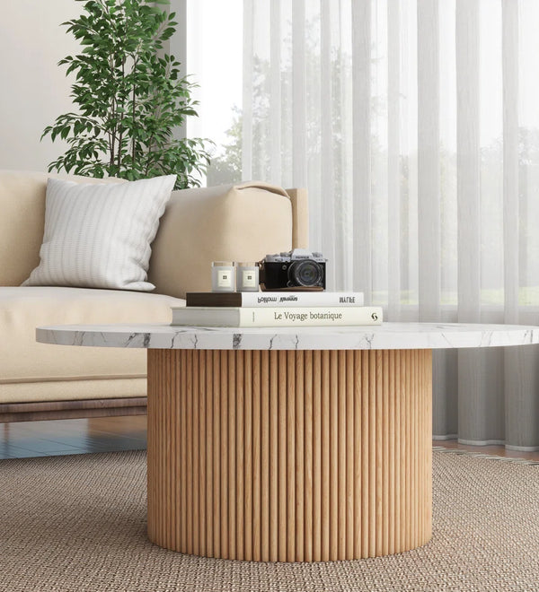 Modern Wood Coffee Table with Marble Top