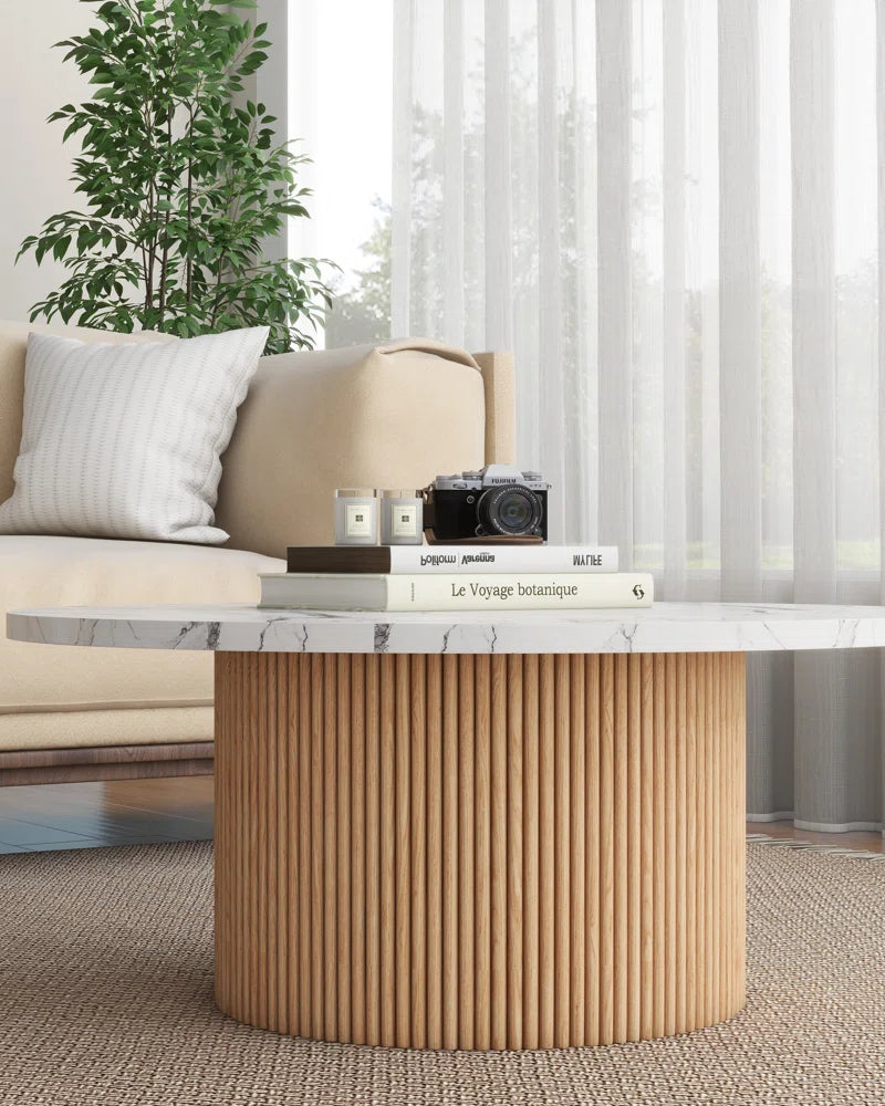 Modern Wood Coffee Table with Marble Top