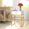 Mirrored Side Table Gold Legs Rectangle Accent End Table with Drawer