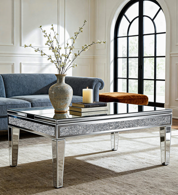 Mirror Glass Coffee Table Lift Top Accent Table with Hidden Storage