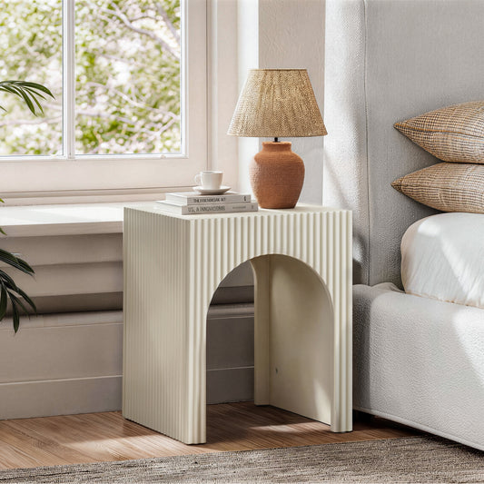 White Modern Fluted Arch-Base End Table