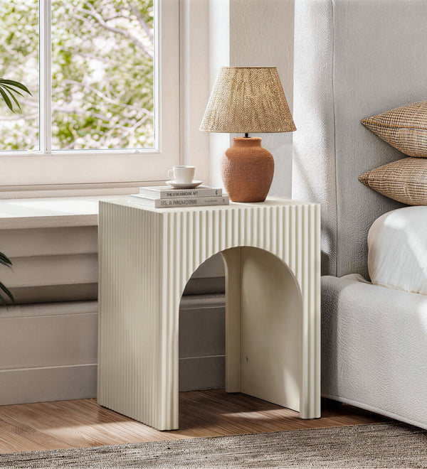 White Modern Fluted Arch-Base End Table