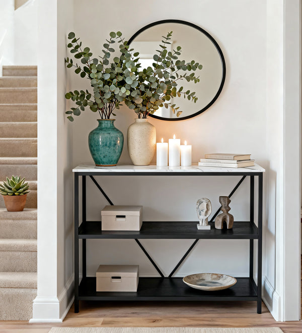 Modern Console Table with Marble-Inspired Top