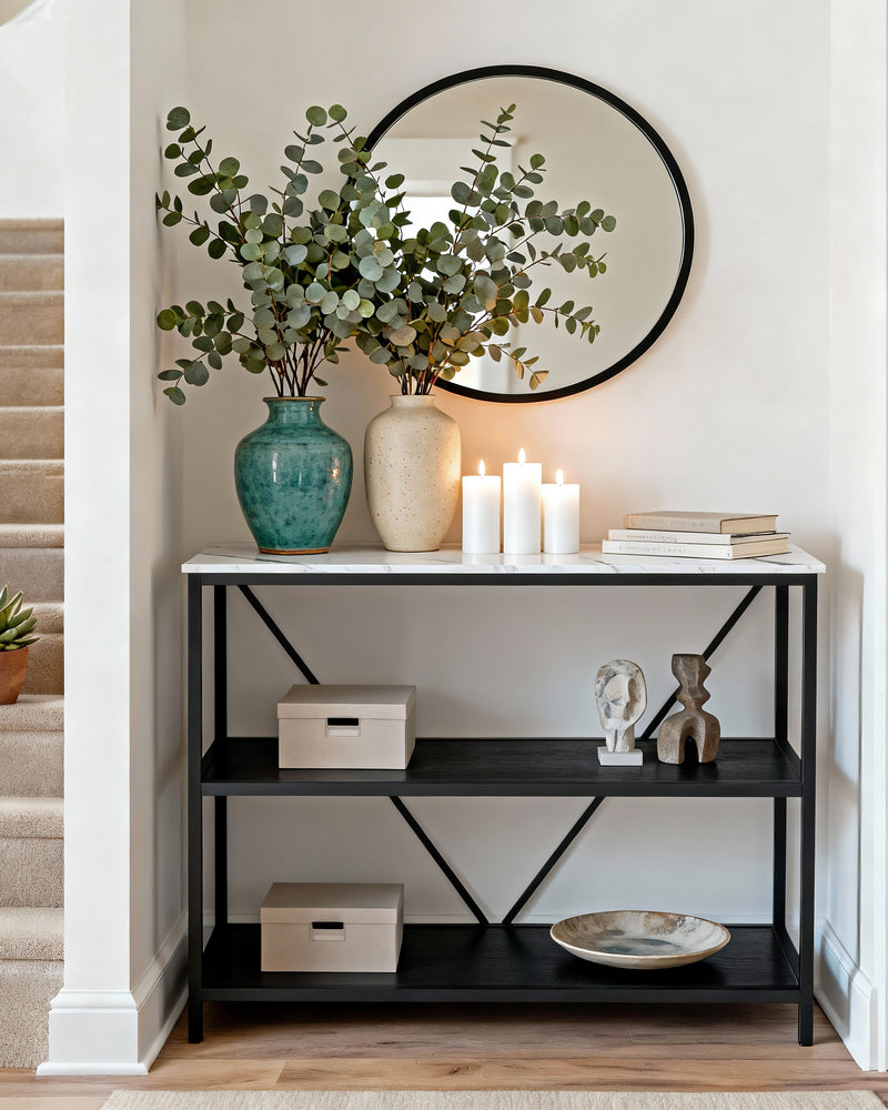 Modern Console Table with Marble-Inspired Top