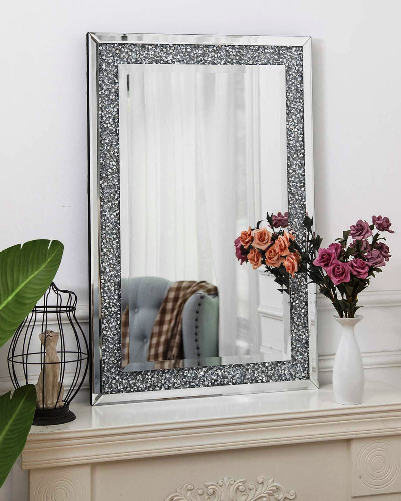 Glam Crystal Accent Wall Mirror Sparkly Silver Mirror