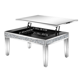 Mirror Glass Coffee Table Lift Top Accent Table with Hidden Storage