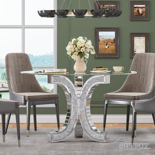 SHYFOY 52'' Mirror Glass Pedestal Dining Table with Tempered Glass Tabletop / SF-DT066
