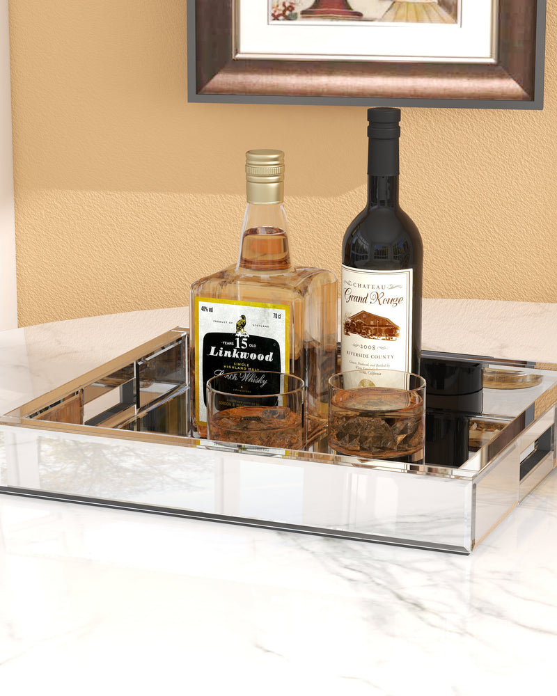 SHYFOY Mirror Glam Tray Bathroom Desktop Storage Tray, Silver Vanity Tray