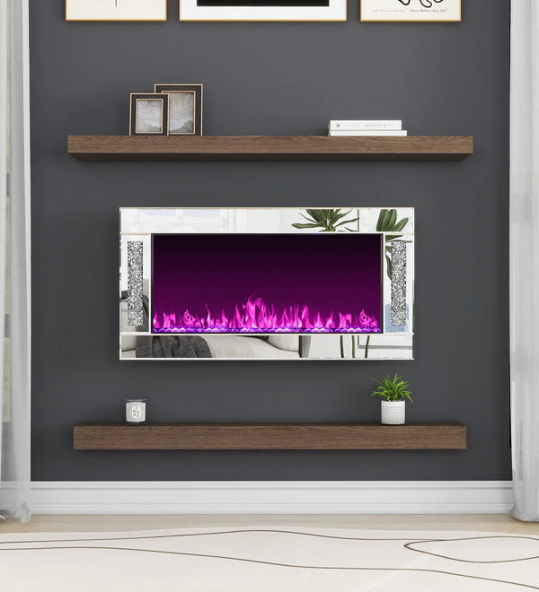 Modern Electric Fireplace with Crushed Diamond Inlay