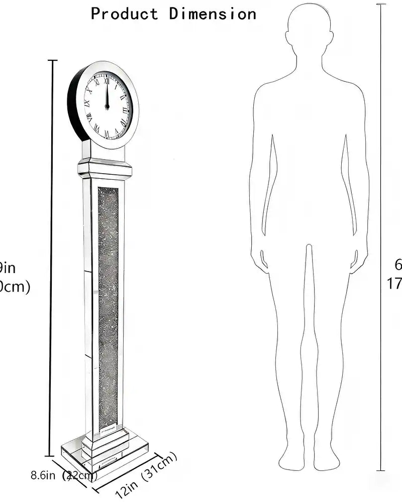 Tall Mirrored Standing Clock with Crushed Diamond Inlay