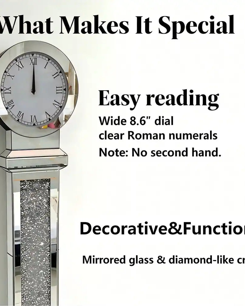 Tall Mirrored Standing Clock with Crushed Diamond Inlay