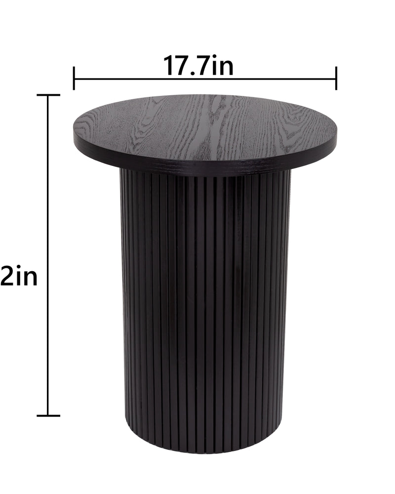 Black Round Wood End Table Fluted Pedestal Side Table
