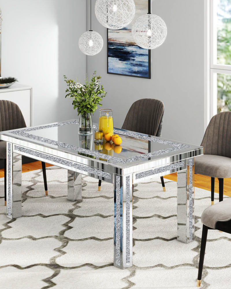 SHYFOY Rectangle Mirror Glass Dining Table with 4 Legs